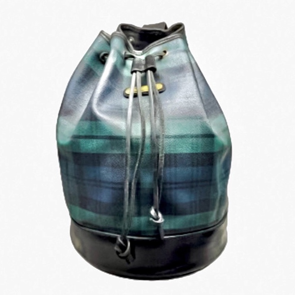 RALPH LAUREN Black Watch Plaid Drawstring Backpack Sling Messenger Bag Vintage